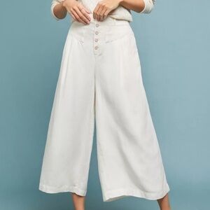 Anthropologie Cream Wide-Leg Oceanside Pants Size Medium